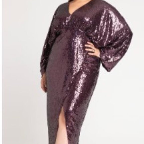 Ready for holiday parties --Dolman Sleeve Sequin Dress Plum/purple size 18 - Picture 2 of 3